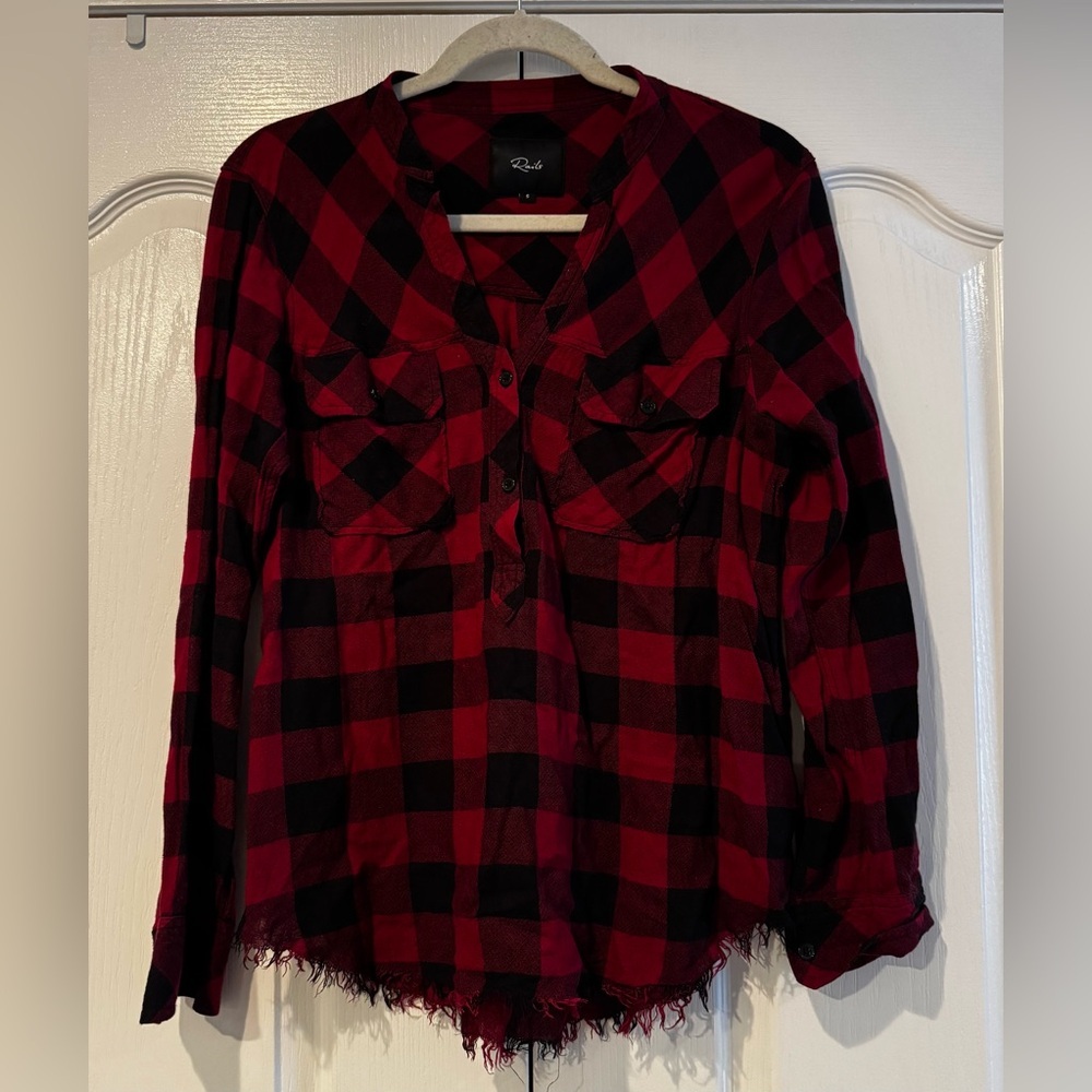 Rails Redding Red and Black Plaid Linen Blend Top - Size S - Picture 2 of 5